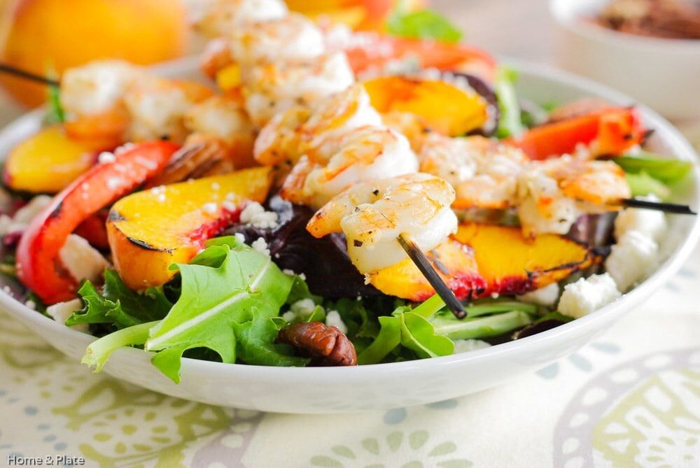 Easy Grilled Shrimp And Sweet Peach Salad Home And Plate