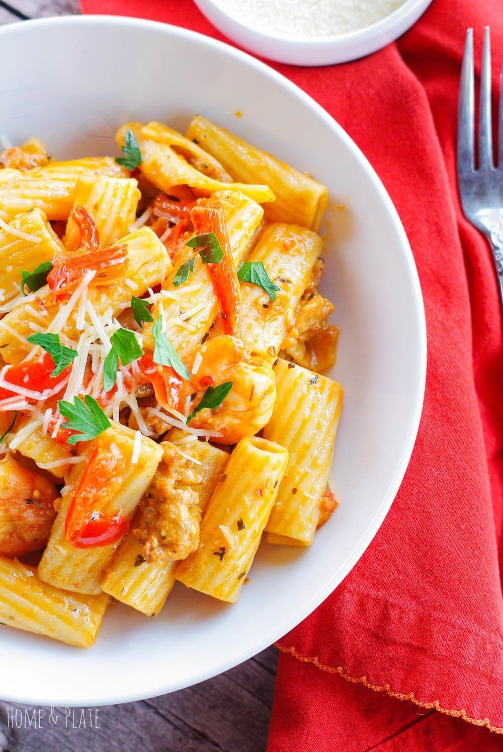 Easy Shrimp and Italian Sausage Pasta in a Spicy Cream Sauce - Home & Plate